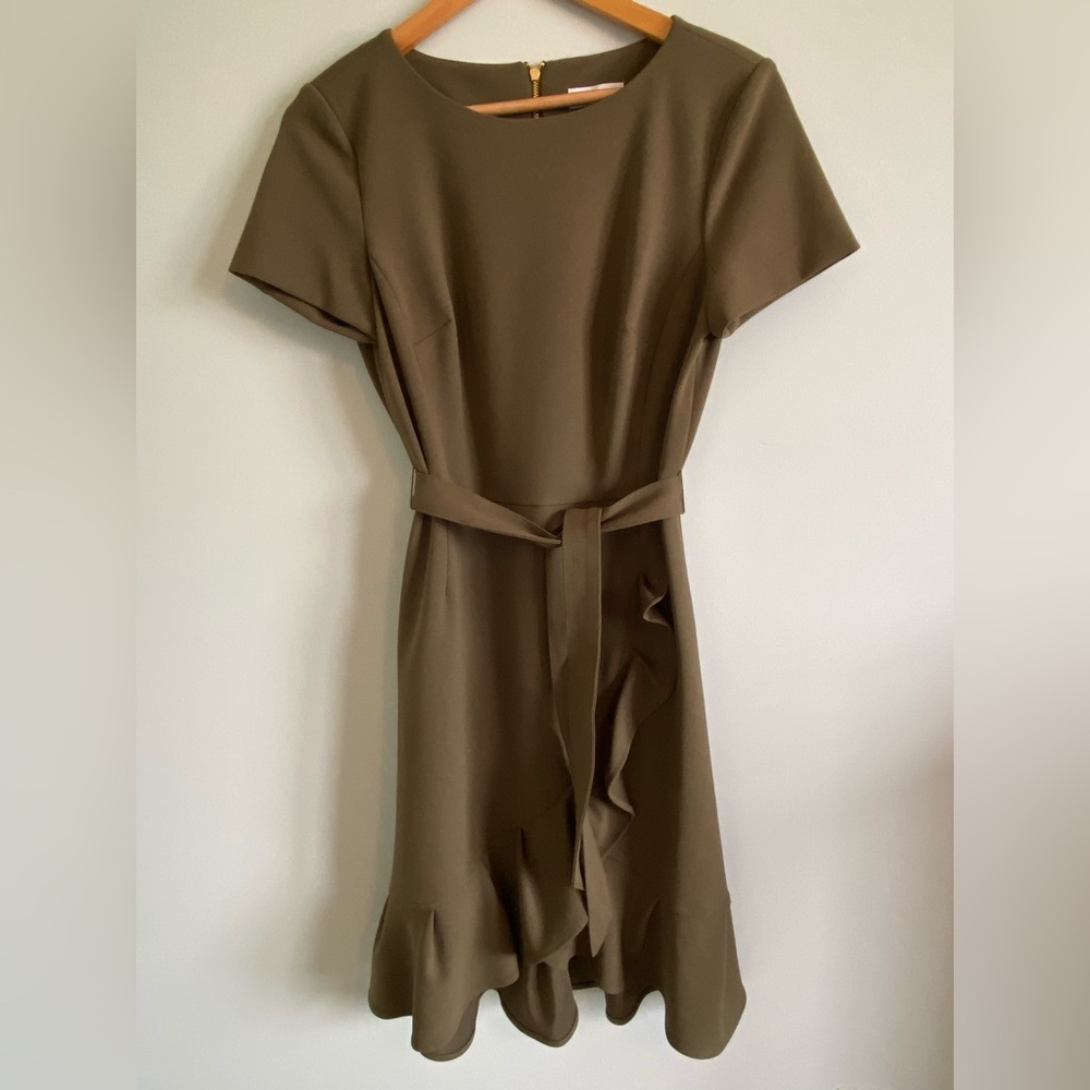 Calvin Klein Olive Green Dress with Detachable Belt-size 6
